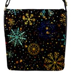 Gold Teal Snowflakes Gold Abstract Christmas Flap Closure Messenger Bag (S)