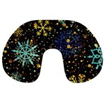 Gold Teal Snowflakes Gold Abstract Christmas Travel Neck Pillow