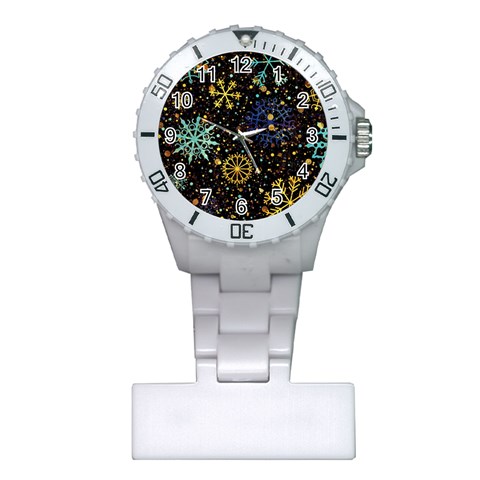 Gold Teal Snowflakes Gold Abstract Christmas Plastic Nurses Watch from ArtsNow.com Front