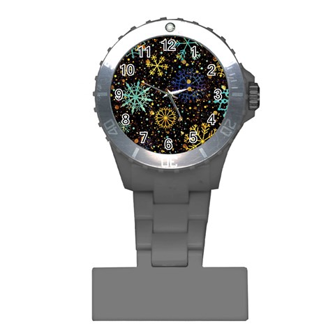 Gold Teal Snowflakes Gold Abstract Christmas Plastic Nurses Watch from ArtsNow.com Front