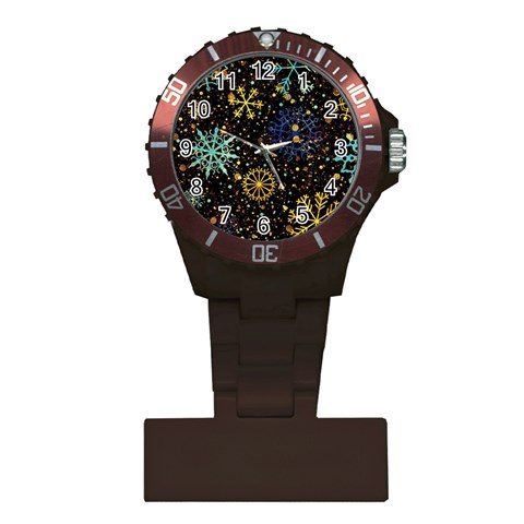 Gold Teal Snowflakes Gold Abstract Christmas Plastic Nurses Watch from ArtsNow.com Front