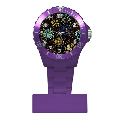 Gold Teal Snowflakes Gold Abstract Christmas Plastic Nurses Watch from ArtsNow.com Front