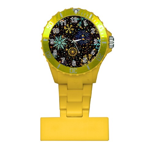 Gold Teal Snowflakes Gold Abstract Christmas Plastic Nurses Watch from ArtsNow.com Front