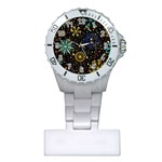 Gold Teal Snowflakes Gold Abstract Christmas Plastic Nurses Watch