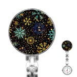 Gold Teal Snowflakes Gold Abstract Christmas Stainless Steel Nurses Watch