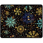 Gold Teal Snowflakes Gold Abstract Christmas Two Sides Fleece Blanket (Medium)