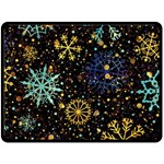 Gold Teal Snowflakes Gold Abstract Christmas Two Sides Fleece Blanket (Large)