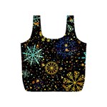 Gold Teal Snowflakes Gold Abstract Christmas Full Print Recycle Bag (S)