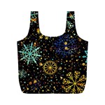 Gold Teal Snowflakes Gold Abstract Christmas Full Print Recycle Bag (M)