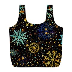 Gold Teal Snowflakes Gold Abstract Christmas Full Print Recycle Bag (L) from ArtsNow.com Front