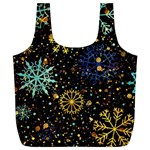 Gold Teal Snowflakes Gold Abstract Christmas Full Print Recycle Bag (XL)