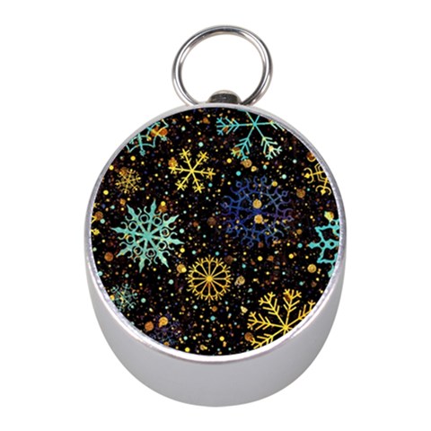 Gold Teal Snowflakes Gold Abstract Christmas Mini Silver Compasses from ArtsNow.com Front