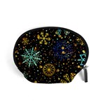 Gold Teal Snowflakes Gold Abstract Christmas Accessory Pouch (Small)