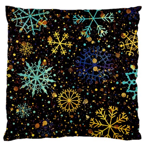 Gold Teal Snowflakes Gold Abstract Christmas Large Premium Plush Fleece Cushion Case (Two Sides) from ArtsNow.com Back