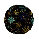 Gold Teal Snowflakes Gold Abstract Christmas Standard 15  Premium Flano Round Cushions