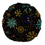 Gold Teal Snowflakes Gold Abstract Christmas Large 18  Premium Flano Round Cushions