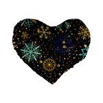 Gold Teal Snowflakes Gold Abstract Christmas Standard 16  Premium Flano Heart Shape Cushions