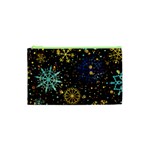 Gold Teal Snowflakes Gold Abstract Christmas Cosmetic Bag (XS)