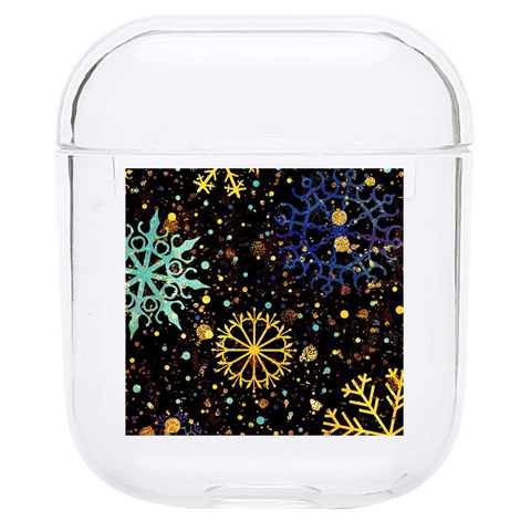 Gold Teal Snowflakes Gold Abstract Christmas Hard PC AirPods 1/2 Case from ArtsNow.com Front