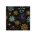 Gold Teal Snowflakes Gold Abstract Christmas Satin Bandana Scarf 22  x 22 