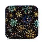 Gold Teal Snowflakes Gold Abstract Christmas Square Metal Box (Black)