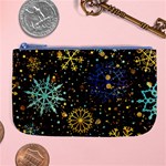 Gold Teal Snowflakes Gold Abstract Christmas Large Coin Purse