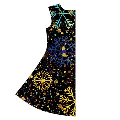 Gold Teal Snowflakes Gold Abstract Christmas Short Sleeve V Back Left