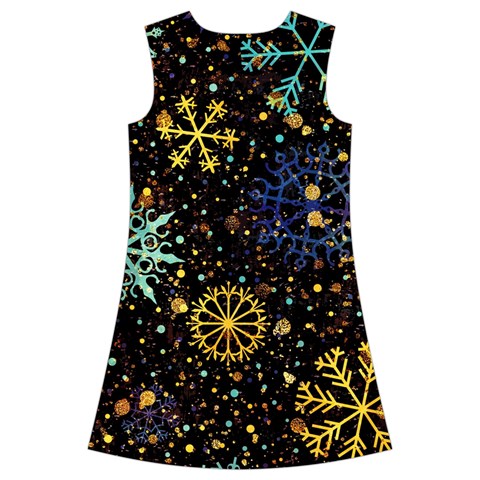 Gold Teal Snowflakes Gold Abstract Christmas Kids  Short Sleeve Velvet Dress from ArtsNow.com Back