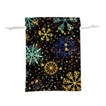 Gold Teal Snowflakes Gold Abstract Christmas Lightweight Drawstring Pouch (L)