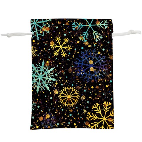 Gold Teal Snowflakes Gold Abstract Christmas Lightweight Drawstring Pouch (XL) from ArtsNow.com Front