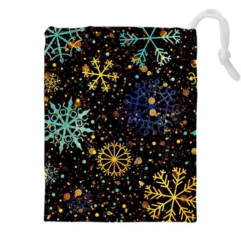 Gold Teal Snowflakes Gold Abstract Christmas Drawstring Pouch (4XL) from ArtsNow.com Front