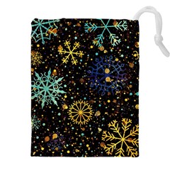 Gold Teal Snowflakes Gold Abstract Christmas Drawstring Pouch (4XL) from ArtsNow.com Front