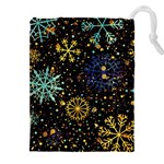 Gold Teal Snowflakes Gold Abstract Christmas Drawstring Pouch (4XL)