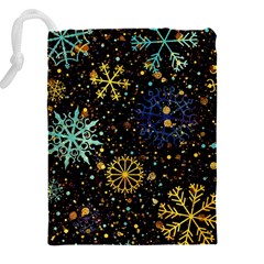 Gold Teal Snowflakes Gold Abstract Christmas Drawstring Pouch (4XL) from ArtsNow.com Back