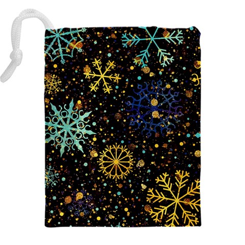 Gold Teal Snowflakes Gold Abstract Christmas Drawstring Pouch (5XL) from ArtsNow.com Back