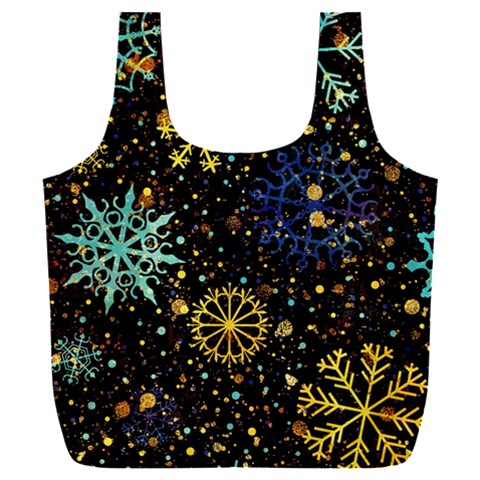 Gold Teal Snowflakes Gold Abstract Christmas Full Print Recycle Bag (XXXL) from ArtsNow.com Back