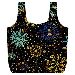 Gold Teal Snowflakes Gold Abstract Christmas Full Print Recycle Bag (XXXL) from ArtsNow.com Back