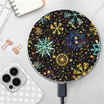 Gold Teal Snowflakes Gold Abstract Christmas Wireless Fast Charger(White)