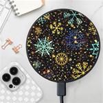 Gold Teal Snowflakes Gold Abstract Christmas Wireless Fast Charger(Black)