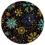 Gold Teal Snowflakes Gold Abstract Christmas Round Trivet