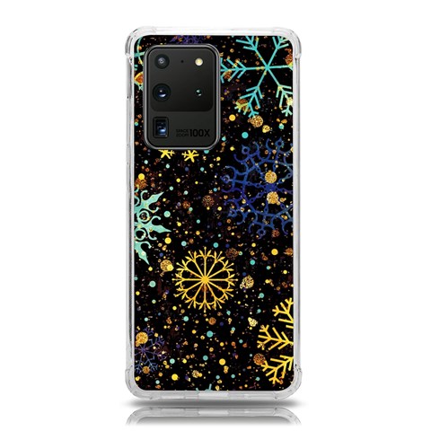 Gold Teal Snowflakes Gold Abstract Christmas Samsung Galaxy S20 Ultra 6.9 Inch TPU UV Case from ArtsNow.com Front