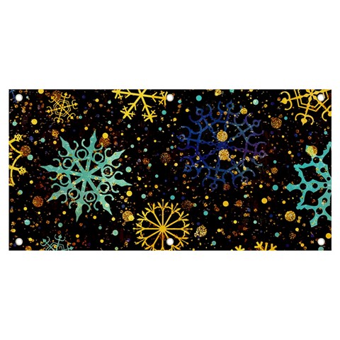 Gold Teal Snowflakes Gold Abstract Christmas Banner and Sign 4  x 2  from ArtsNow.com Front