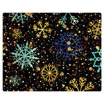 Gold Teal Snowflakes Gold Abstract Christmas Premium Plush Fleece Blanket (Medium)