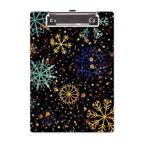 Gold Teal Snowflakes Gold Abstract Christmas A5 Acrylic Clipboard from ArtsNow.com Front