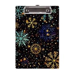 Gold Teal Snowflakes Gold Abstract Christmas A5 Acrylic Clipboard from ArtsNow.com Front