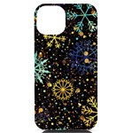 Gold Teal Snowflakes Gold Abstract Christmas iPhone 14 Black UV Print Case