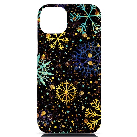 Gold Teal Snowflakes Gold Abstract Christmas iPhone 14 Plus Black UV Print Case from ArtsNow.com Front