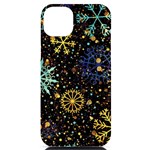 Gold Teal Snowflakes Gold Abstract Christmas iPhone 14 Plus Black UV Print Case