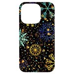 Gold Teal Snowflakes Gold Abstract Christmas iPhone 14 Pro Black UV Print Case