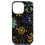 Gold Teal Snowflakes Gold Abstract Christmas iPhone 14 Pro Max Black UV Print Case